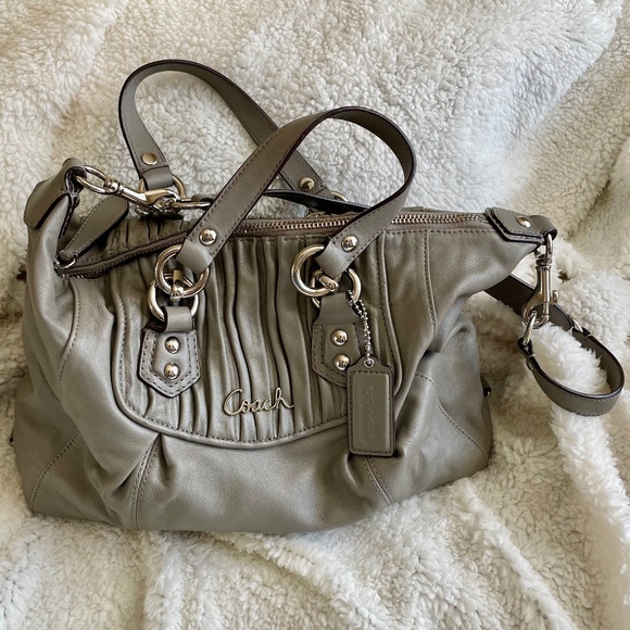 Coach Ashley Gathered Leather Satchel, Gray - Picture 5 of 7